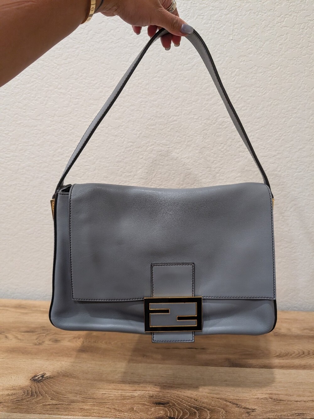 Gray Women's Leather Crossbody Bag with Gold Hardware